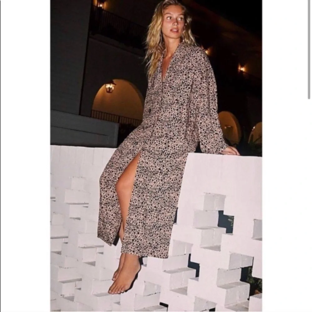 NWT Free People Daria Leopard Maxi Shirtdress Duster Size Large.